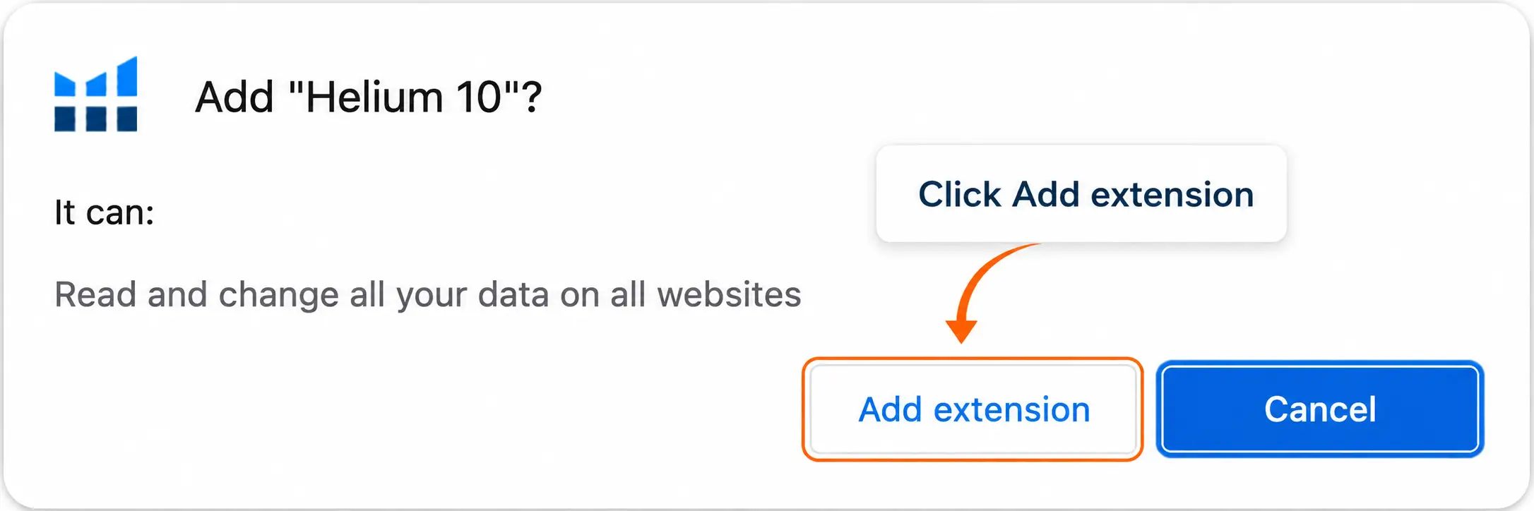 Chrome confirmation popup asking to add the Helium 10 Chrome Extension