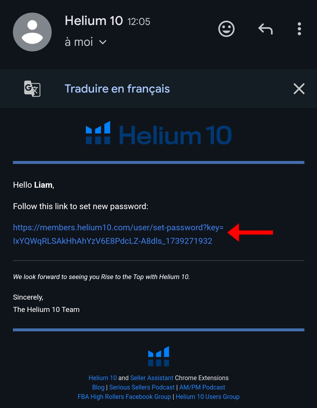 Reset the password of Helium 10 account Step 3: Click on the password reset link that was sent to your email.