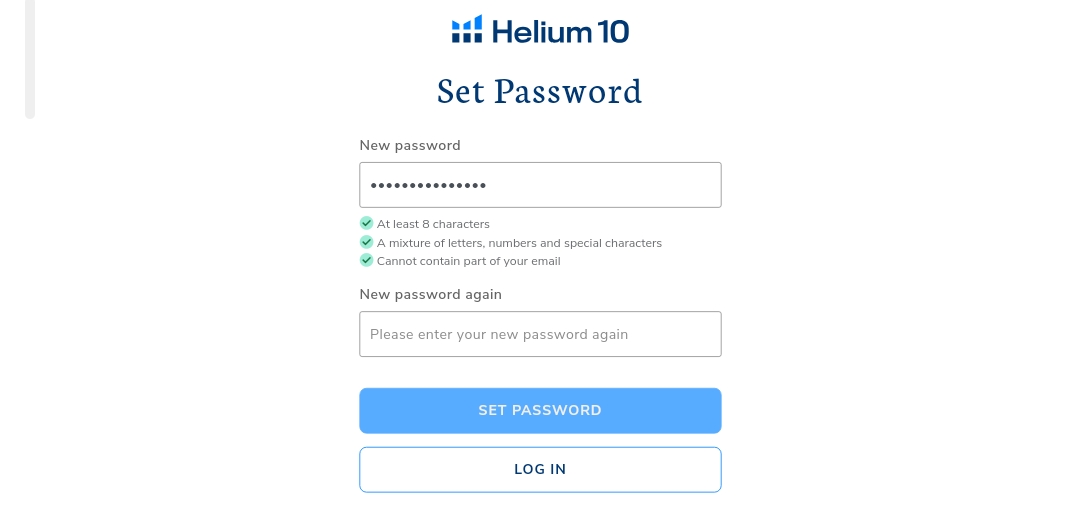 Reset the password of Helium 10 account Step 4: Create a New Password