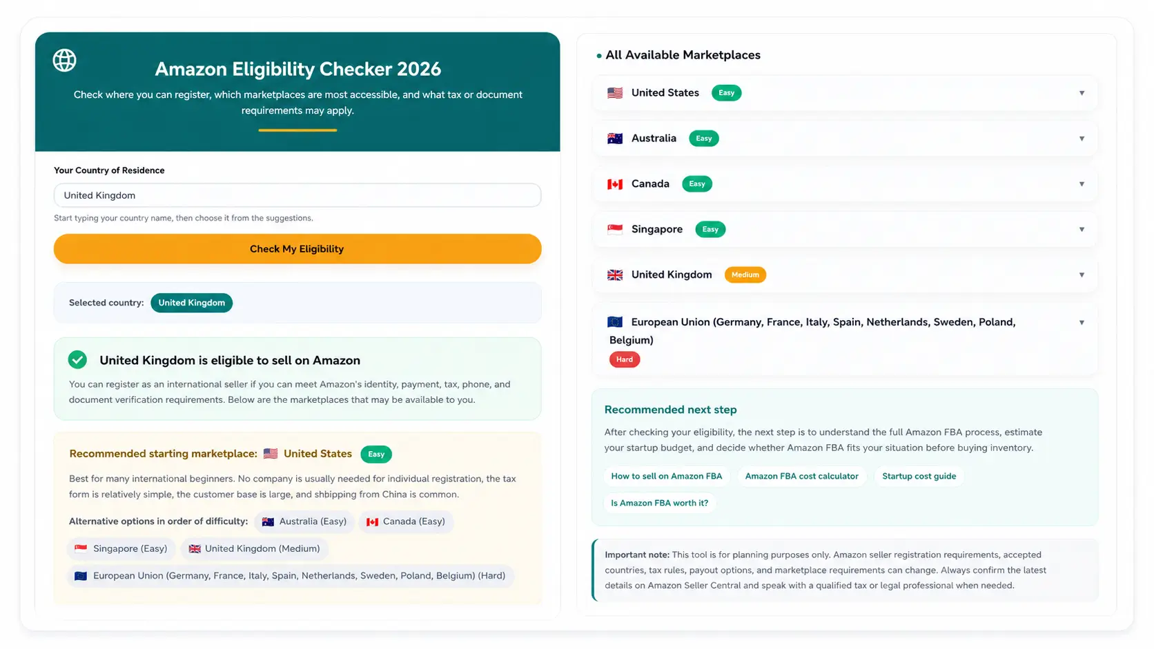 amazon seller registration countries eligibility checker